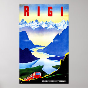 Affiche Chemin de fer de montagne Rigi, Suisse, voyage vin