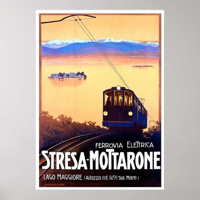Affiche Chemin de fer électrique Stresa-Mottarone, Italie, (Devant)
