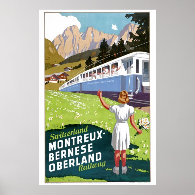 Affiche Chemin de fer Oberland Suisse Montreux-Bernese (Devant)