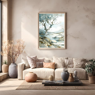 Affiche Chemin de la falaise hivernale avec arbres nus