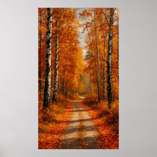 Affiche Chemin de la forêt de bouleaux dorés sous la douce