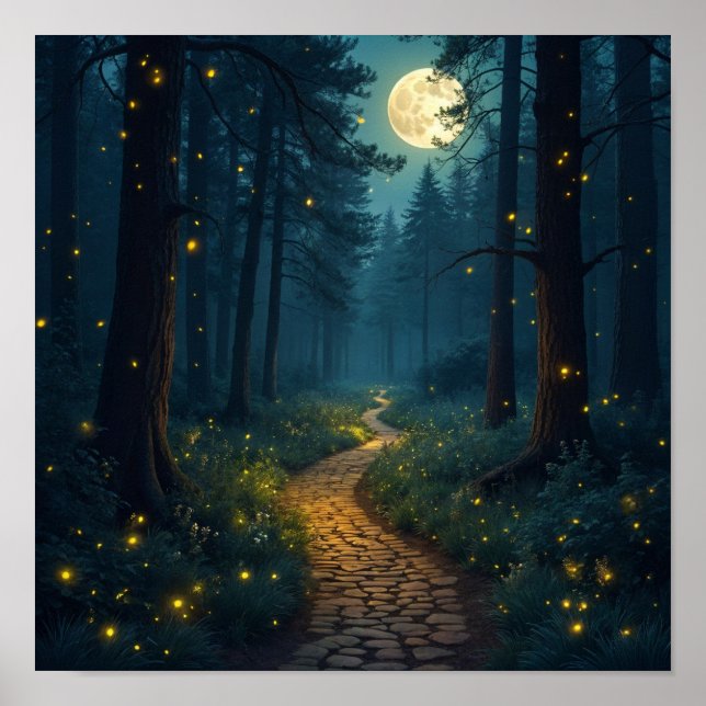 Affiche Chemin de la forêt de Lune avec lucioles (Devant)