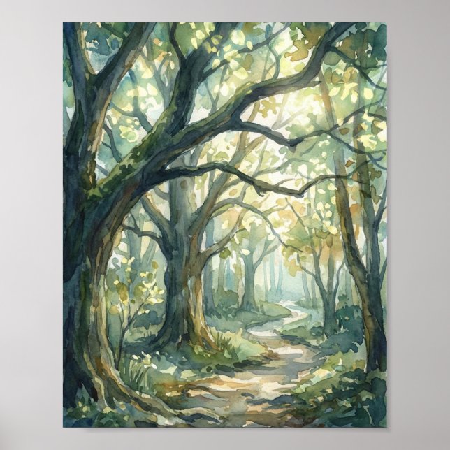 Affiche Chemin de la Forêt Enchantée Peinture à l'aquarell (Devant)