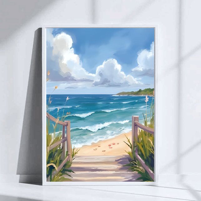 Affiche Chemin de Plage Aquarelle Dunes Côtières Peinture  (Créateur téléchargé)