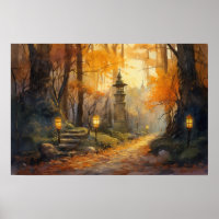 Chemin de sinueux à l'aquarelle à travers les bois