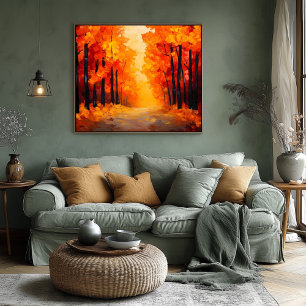 Affiche Chemin forestier automnal fauve sur toile – Paysag
