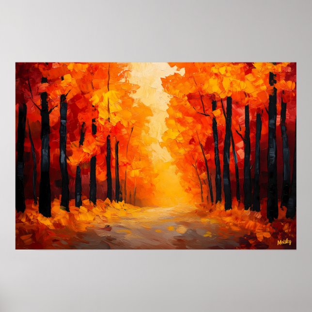 Affiche Chemin forestier automnal fauve sur toile – Paysag (Devant)