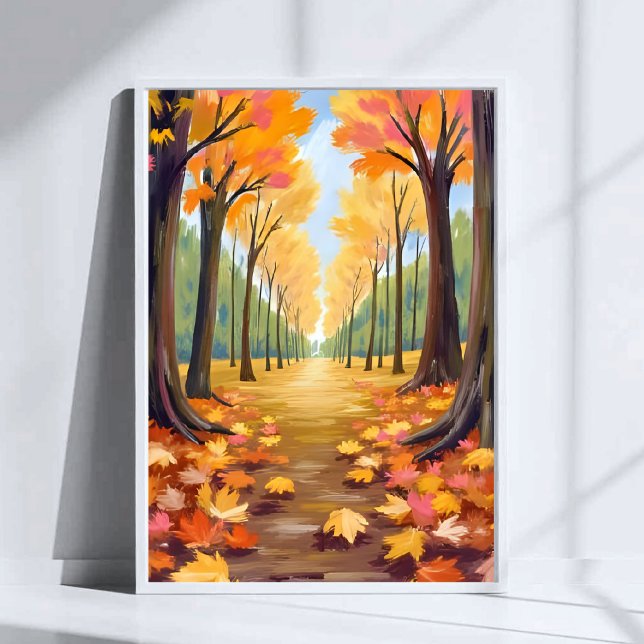 Affiche Chemin forestier d'automne doré Feuillage aquarell (Créateur téléchargé)