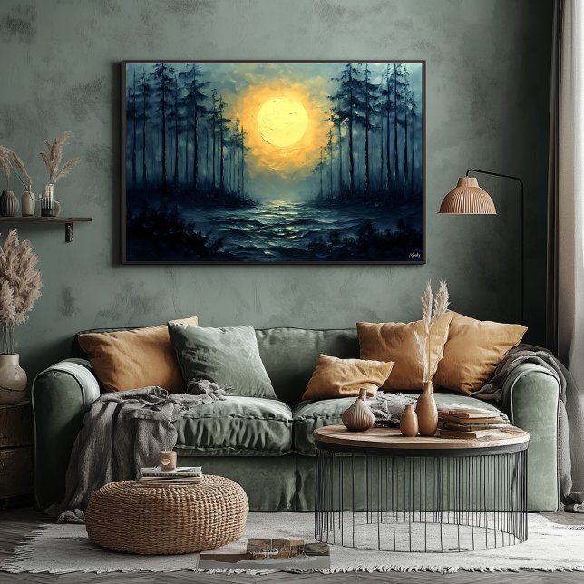 Affiche Chemin forestier serein au clair de lune avec plei (Créateur téléchargé)