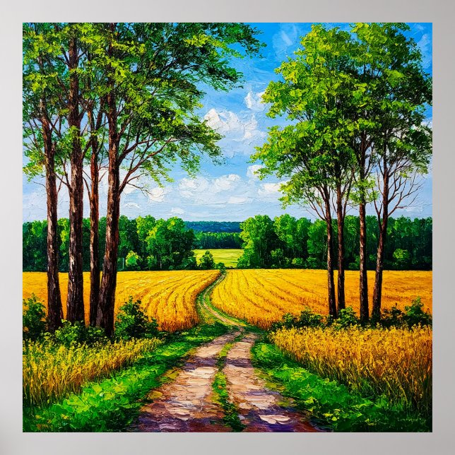 Affiche Chemin Paysager à Travers des Champs Dorés (Devant)