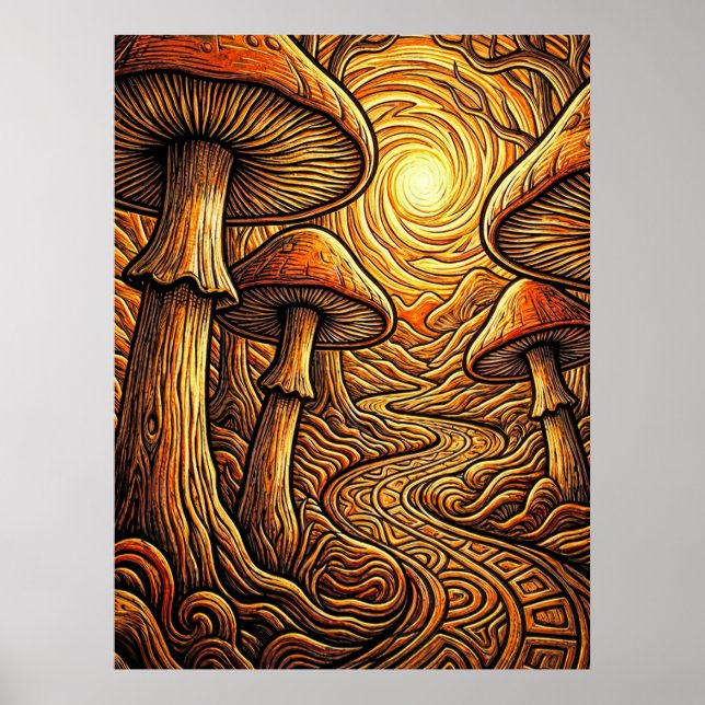 Affiche Chemin sombre de la forêt aux champignons dorés lu (Devant)