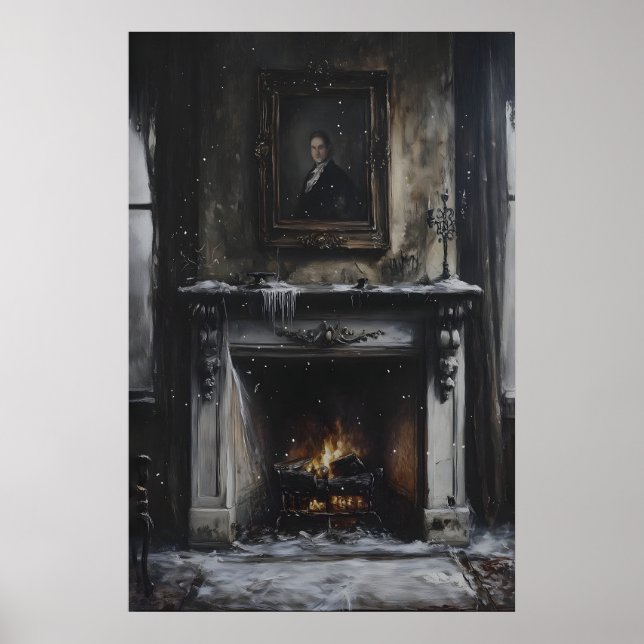 Affiche Cheminée abandonnée avec neige et portrait (Devant)