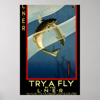 Affiche Chemins de fer de la LNER des années 1930 Pêche à