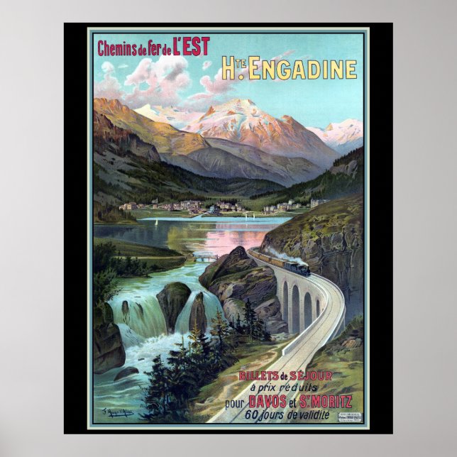 Affiche Chemins de fer de L'EST pour Davos et St. Moritz (Devant)