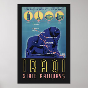 Affiche Chemins de fer de l'État irakien Années 1930 Europ