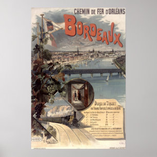 Affiche Chemins de fer vintage d'Orléans de Paris à Bordea