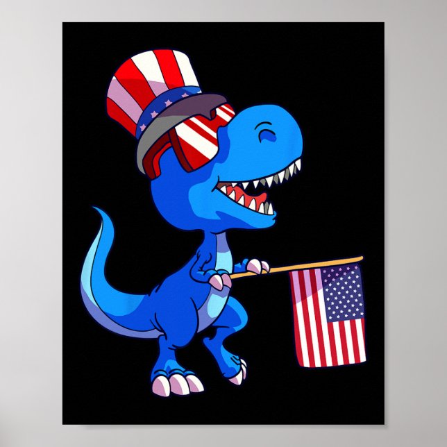 Affiche Chemise 4 juillet dinosaure Drapeau américain Dino (Devant)
