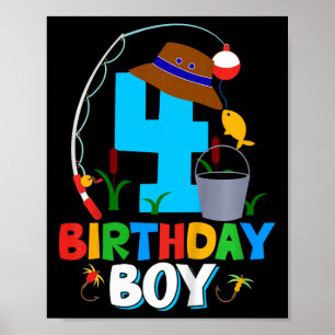 Affiche Chemise 4ème anniversaire garçon pêche poisson fêt