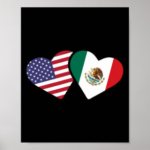 Affiche Chemise à cœur du drapeau du Mexique États-Unis d'