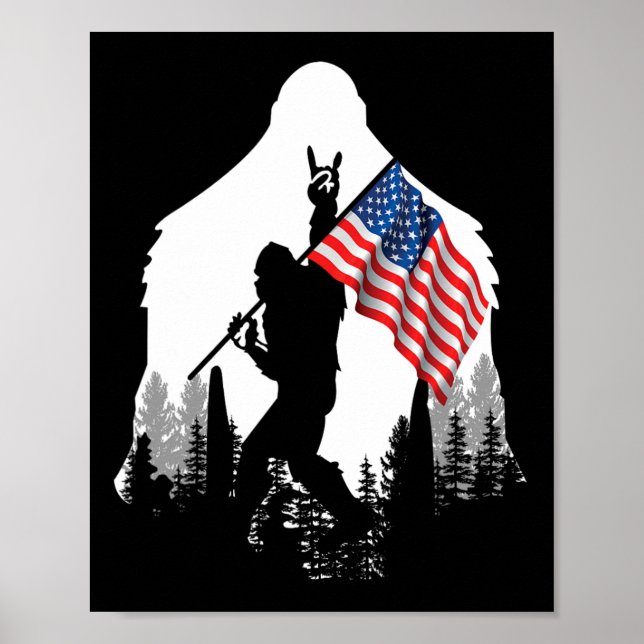 Affiche Chemise à pied - Bigfoot Sasquatch Drapeau américa (Devant)