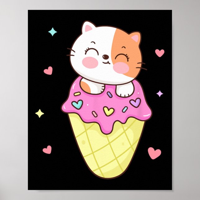 Affiche Chemise Crème Glace Cute Cat Anime Kawaii Enfants  (Devant)