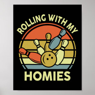 Affiche Chemise de bowling drôle Je roule avec mes potes V
