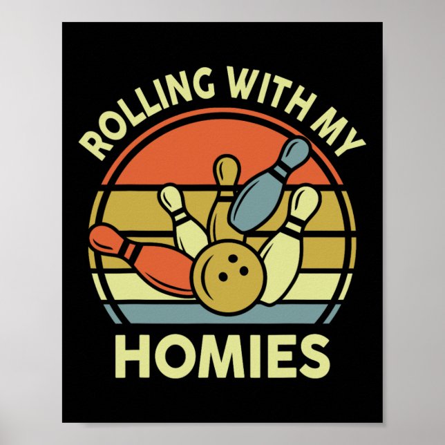 Affiche Chemise de bowling drôle Je roule avec mes potes V (Devant)