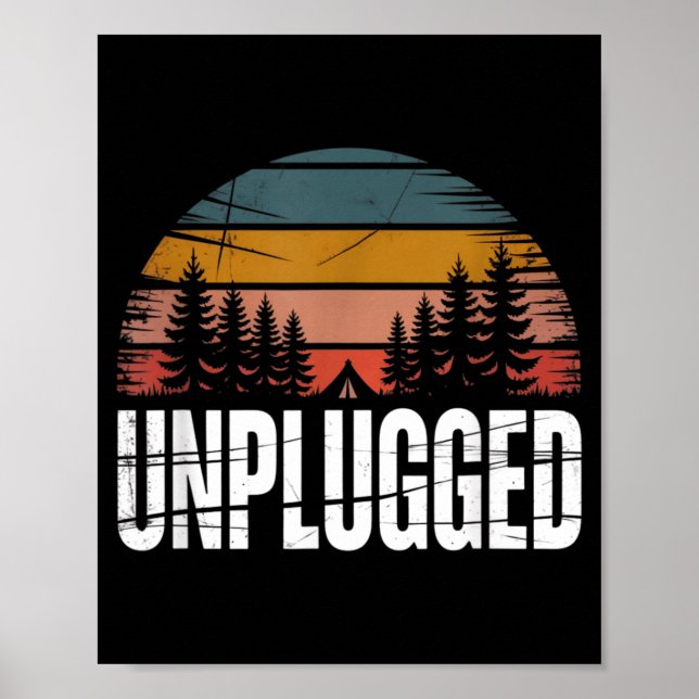 Affiche Chemise de camping débranché Rétro Forêt Coucher d (Devant)