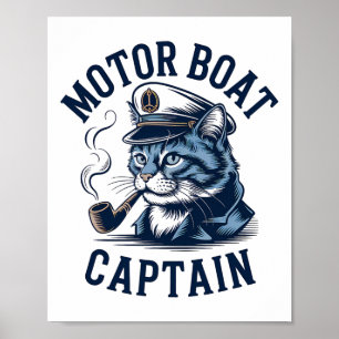 Affiche Chemise de capitaine de bateau à moteur chat drôle