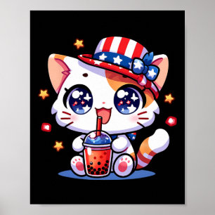 Affiche Chemise de chat du 4 juillet Filles Enfants Kawaii