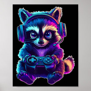 Affiche Chemise de joueur de raton laveur drôle de jeu vid