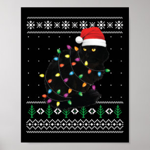 Affiche Chemise de Noël hideuse de chat noir drôle de chat