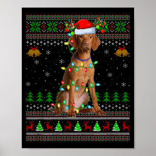 Affiche Chemise de Noël Ugly pour chien Vizsla Fête Santa