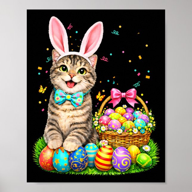 Affiche Chemise de Pâques Chat Lapin Oreilles Œufs Hommes  (Devant)
