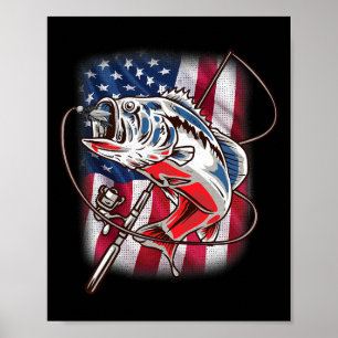 Affiche Chemise de pêche vintage Usa Byss Fishe drapeau am