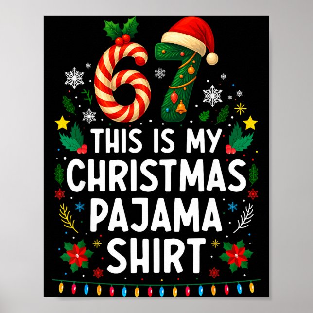 Affiche Chemise de pyjama de Noël 67 6 7 Mème drôle pour a (Devant)