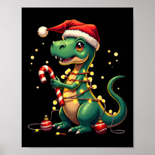 Affiche Chemise de T-rex de Noël mignonne Dinosaure Lumièr