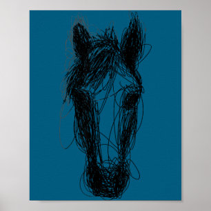 Affiche Chemise de visage de cheval de gribouillis minimal