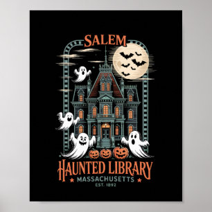 Affiche Chemise d'Halloween de bibliothèque hantée pour bi