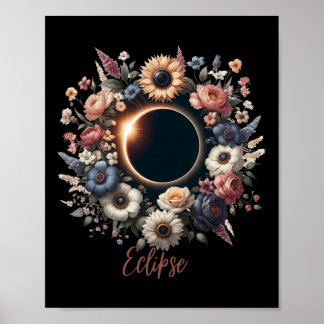 Affiche Chemise Éclipse Solaire Femme Avec Fleurs Florales