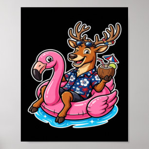 Affiche Chemise Hawaïenne Drôle Renne Noix de Coco Noël Da