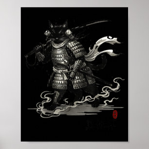 Affiche Chemise japonaise vintage Samouraï Cat
