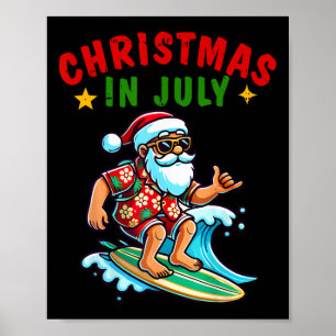 Affiche Chemise Noël en Juillet Garçons Enfants Santa Surf