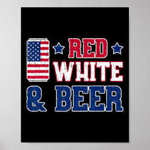 Affiche Chemise Rouge Blanc Et Bière - Usa 4 juillet Boiss