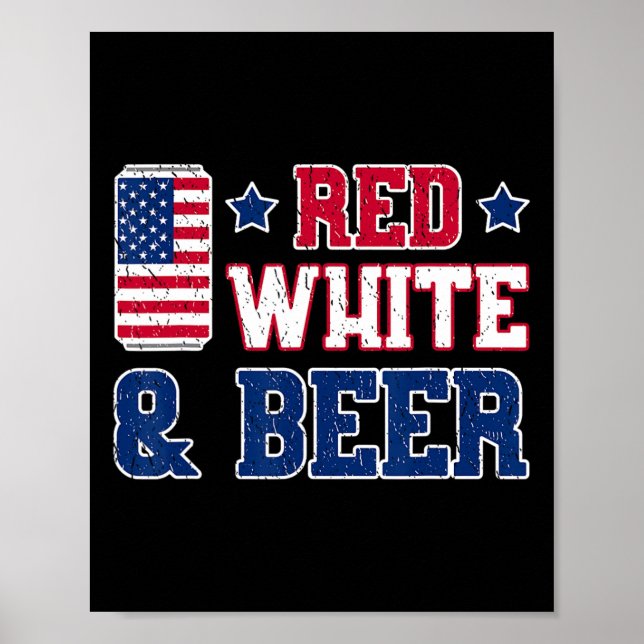 Affiche Chemise Rouge Blanc Et Bière - Usa 4 juillet Boiss (Devant)