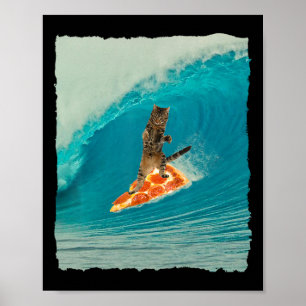Affiche Chemise Surf Cat Kitty Surfant Sur Une Vague Avec