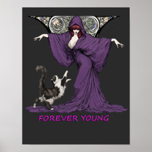 Affiche Chemise T-shirt Art Nouveau de sorcière et chat ét