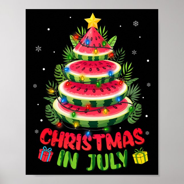 Affiche Chemises de Noël en Juillet Pastèque Arbre Plage É (Devant)