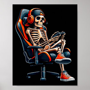 Affiche Chemises Halloween Squelette Joueur Vidéo Jeux Gar
