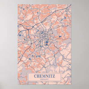 Affiche Chemnitz Allemagne Carte de la ville de voyage ven